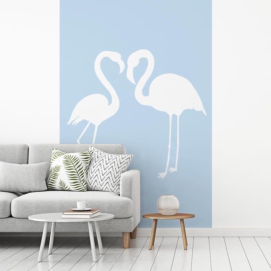Silhouettes Witte de flamants roses sur fond bleu clair 195x300 cm