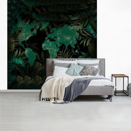 Papier peint - Papiers Papier peint photo Wereldkaart - Vert - Plantes - Largeur 240 cm x Hauteur 240 cm