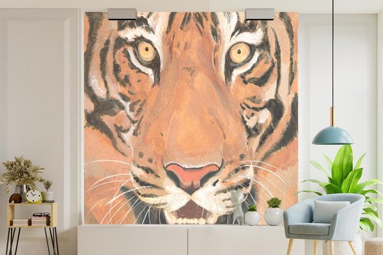 Papier peint - Papier peint Papier peint photo Tigre - Tête - Oranje - Largeur 240 cm x hauteur 240 cm