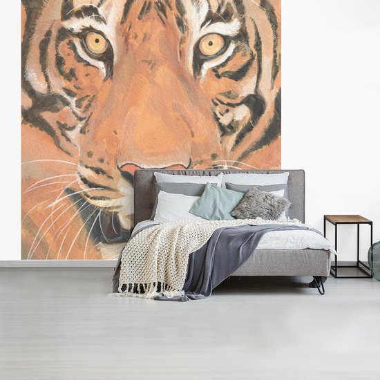 Papier peint - Papier peint Papier peint photo Tigre - Tête - Oranje - Largeur 240 cm x hauteur 240 cm