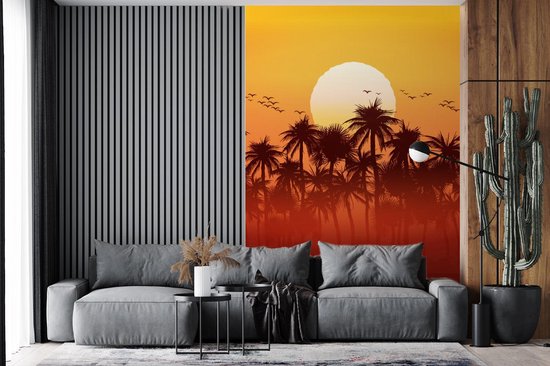 Papier peint - Papier peint photo Soleil - Vogel - Palmier - Largeur 145 cm x Hauteur 220 cm