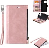 Side Zipper Back Card Horizontale Flip PU Lederen Case met Kaartsleuven & Portemonnee & Fotolijst & Lanyard Voor iPhone 11 (Roze)