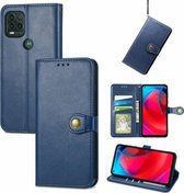 Voor MotorolaMoto G Stylus 5G Effen Kleur Lederen Gesp Telefoon Case met Lanyard & Fotolijst & Kaartsleuf & Portemonnee & Stand Functie (Blauw)