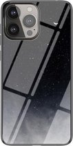 Sterrenhemelpatroon gehard glas + TPU schokbestendig beschermhoesje voor iPhone 13 Pro Max (Starry Sky Crescent)