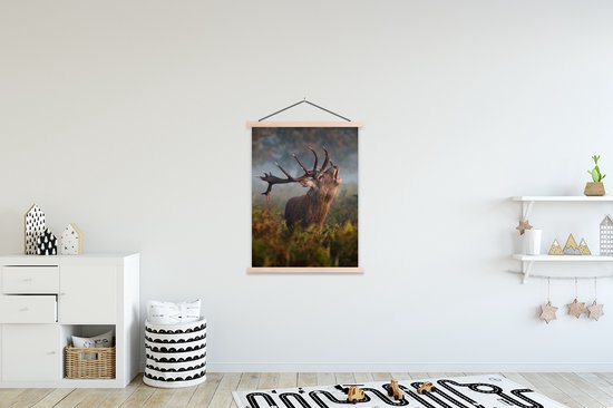 Posterhanger incl. Poster 120x160 cm - Schoolplaat - Hert - Gewei - Planten - Herfst - Textielposter - Blanke latten
