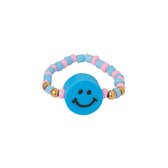 Yehwang Ring Smiley Blauw Elastiek Kralen 0252350-205