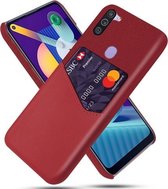 Voor Samsung Galaxy M11 Doek Textuur PC + PU lederen achterkant Schokbestendig hoesje met kaartsleuf (rood)