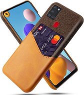 Voor Samsung Galaxy A21s Doek Textuur PC + PU lederen achterkant Schokbestendig hoesje met kaartsleuf (oranje)