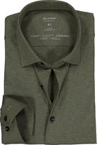 OLYMP Luxor 24/Seven modern fit overhemd - olijfgroen tricot - Strijkvriendelijk - Boordmaat: 46