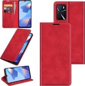 Voor OPPO A16 Retro-skin Business Magnetische Suction Leather Case met Houder & Kaartsleuven & Portemonnee (Rood)