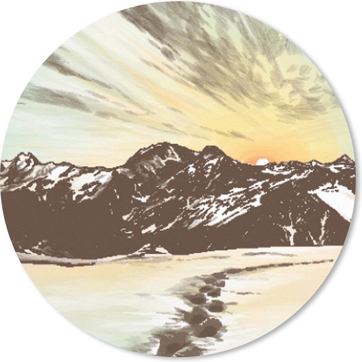 Muismat rond 20x20 cm - Mousepad Zee - Berg - Zon - Ronde muismatten