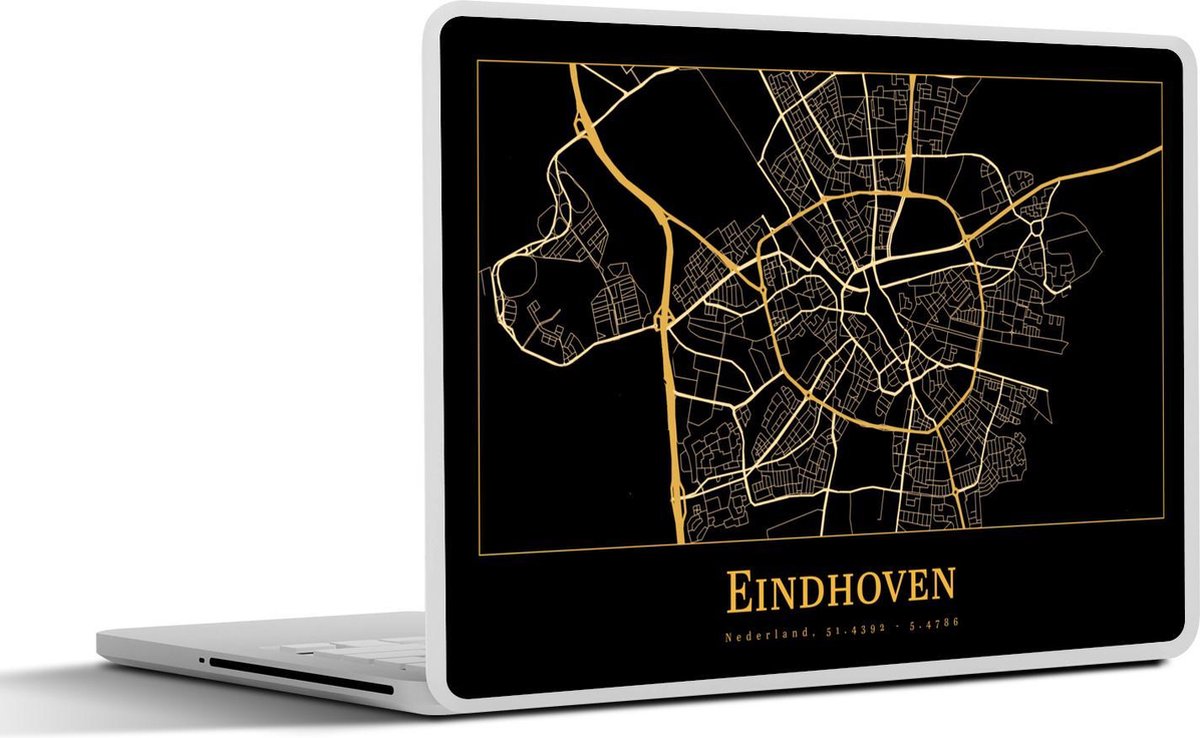 Laptop sticker - 10.1 inch - Kaart - Eindhoven - Goud - Zwart - 25x18cm - Laptopstickers - Laptop skin - Cover