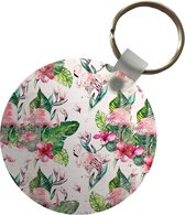 Porte-clés - Flamingo - Fleurs - Feuilles - Journal - Plastique - Rond - Cadeau Sinterklaas - Cadeau de Noël - Cadeaux de chaussures - Cadeaux à distribuer