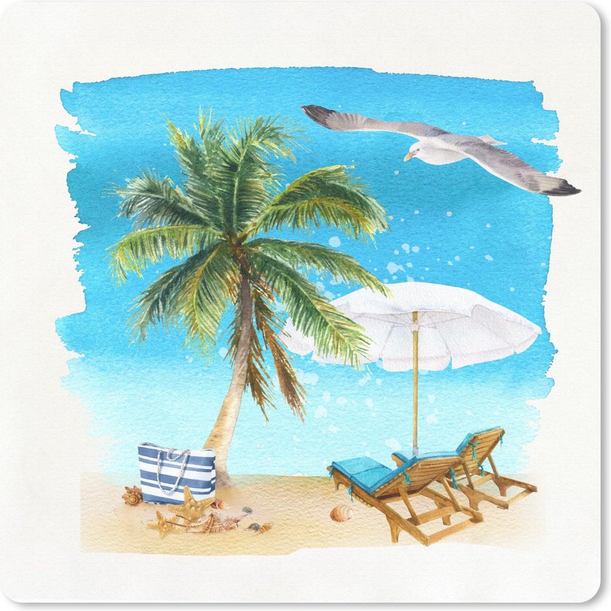 Muismat 20x20 cm - Mousepad Strandstoel - Parasol - Palmboom - Muismatten