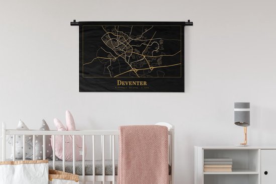 Tapisserie - Tissu mural - Carte - Deventer - Or - Zwart - 90x60 cm - Tapisserie
