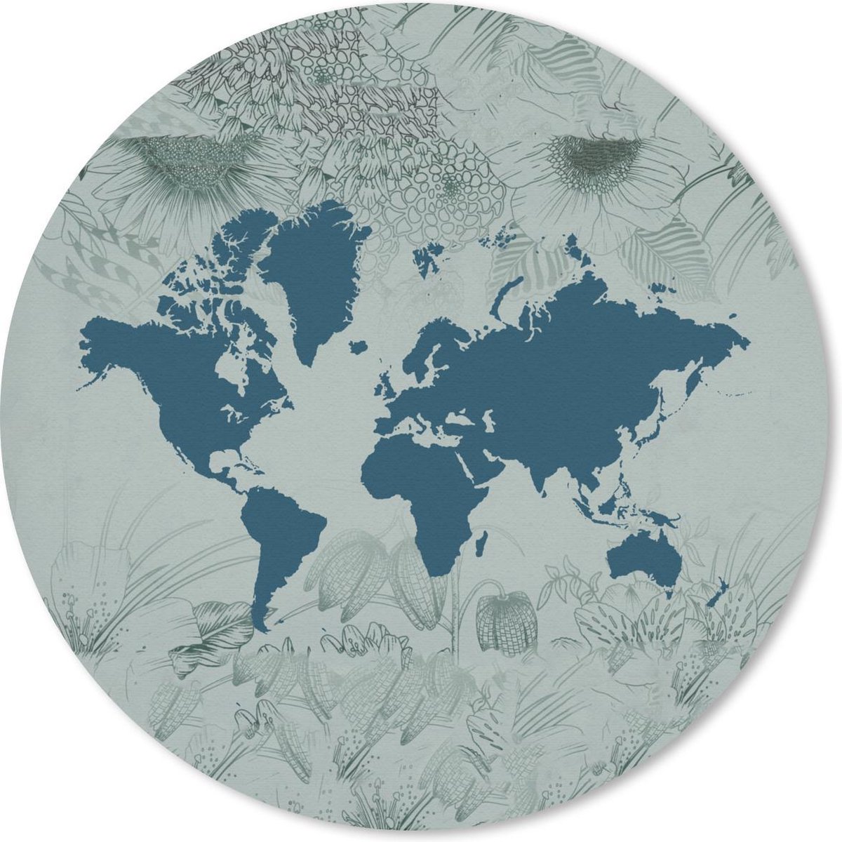 Muismat rond 20x20 cm - Mousepad Wereldkaart - Blauw - Bloem - Ronde muismatten