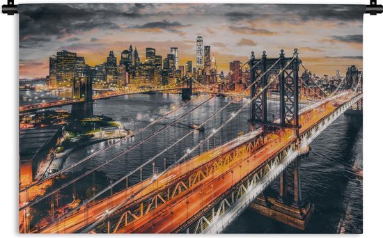 Wandkleed - Wanddoek - New York - Zonsondergang - Oranje - 150x100 cm - Wandtapijt