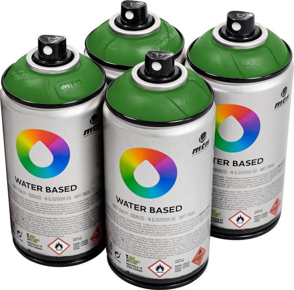 MTN Groene waterbasis spuitverf - Brilliant Yellow Green Dark - 4 stuks - 300ml lage druk en matte afwerking