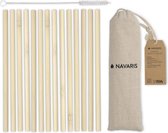 Navaris 14x pailles à boire en bambou réutilisables - Pailles avec brosse de nettoyage et sac de rangement - 100% biodégradable