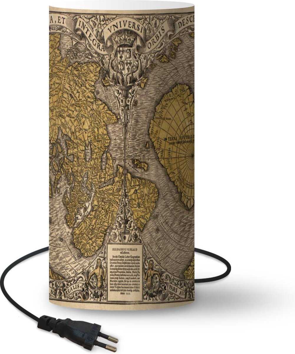Lamp - Nachtlampje - Tafellamp slaapkamer - Wereldkaart - Wereldkaart - Geschiedenis - 33 cm hoog - Ø15.9 cm - Inclusief LED lamp