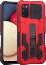 Voor Samsung Galaxy A02s EU-versie Vanguard Warrior All Inclusive dubbele kleur schokbestendig TPU + pc-beschermhoes met houder (rood)