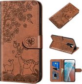 Voor Xiaomi Redmi 9 Sika Herten Embossing Patroon Horizontale Flip PU Lederen Case met Houder & Kaartsleuf & Portemonnee & Fotolijst (Bruin)