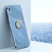 XINLI Straight 6D Plating Gold Edge TPU Shockproof Case met Ring Houder voor iPhone XR (Celestial Blue)