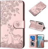 Voor Sony Xperia 5 III Sika Herten Embossing Patroon Horizontale Flip PU Lederen Case met Houder & Kaartsleuf & Portemonnee & Fotolijst (Rose Goud)