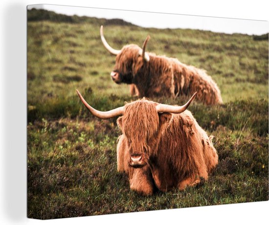 Toile Peinture Vaches - Herbe - Soleil - 30x20 cm - Décoration murale