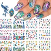 Nagel stickervel Pauw met 9 designs water transfer stickers | nail art | nagelstickers | Sparkolia
