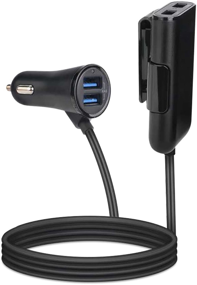 Celly USB Autolader 4xUSB-A - 1,6 Meter – 12/24V – 24 Watt - Zwart