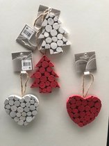 4dlg set ornamenten voor Valentijn of Kerst wit roos houten kersthanger 10cm