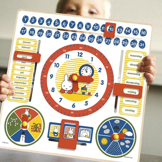 Nijntje houten speelgoed kalenderklok oefenklok leerklok - peuter kleuter educatief speelgoed - Bambolino Toys - Bambolino