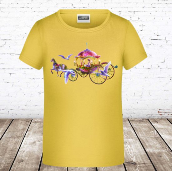 Geel t shirt met prinsessen koets -James & Nicholson-158/164-t-shirts meisjes