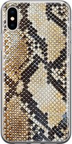 Casimoda® hoesje - Geschikt voor iPhone Xs Max - Snake / Slangenprint bruin - Siliconen/TPU telefoonhoesje - Backcover - Slangenprint - Goudkleurig