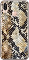 Casimoda® hoesje - Geschikt voor Huawei P20 Lite (2018) - Snake / Slangenprint bruin - Siliconen/TPU - Soft Case - Goudkleurig - Slangenprint