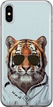 Casimoda® hoesje - Geschikt voor iPhone Xs Max - Tijger Wild - Siliconen/TPU telefoonhoesje - Backcover - Tijger - Blauw