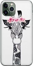Casimoda® hoesje - Geschikt voor iPhone 11 Pro - Giraffe - Siliconen/TPU telefoonhoesje - Backcover - Giraffe - Zwart