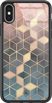 Casimoda® hoesje - Geschikt voor iPhone Xs - Cubes Art - Luxe Hard Case Zwart - Backcover telefoonhoesje - Multi