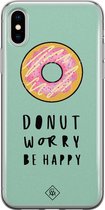 Casimoda® hoesje - Geschikt voor iPhone Xs - Donut Worry - Siliconen/TPU telefoonhoesje - Backcover - Snoep - Roze