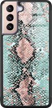 Casimoda® hoesje - Geschikt voor Samsung Galaxy S21 - Baby Snake - Luxe Hard Case Zwart - Backcover telefoonhoesje - Mint
