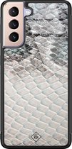 Casimoda® hoesje - Geschikt voor Samsung Galaxy S21 - Oh My Snake - Luxe Hard Case Zwart - Backcover telefoonhoesje - Blauw