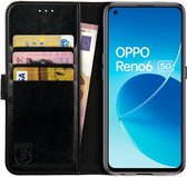 Rosso Element Book Case Wallet Hoesje Geschikt voor Oppo Reno 6 5G | Portemonnee | 3 Pasjes | Magneetsluiting | Stand Functie | Zwart