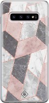 Casimoda® hoesje - Geschikt voor Samsung S10 Plus - Stone grid marmer / Abstract marble - Backcover - Siliconen/TPU - Roze
