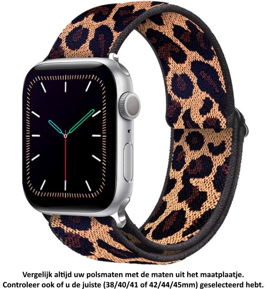 Luipaard / Cheetah / Jachtluipaard / Panter print Verstelbare Elastische Nylon Horloge Band geschikt voor Apple Watch 1, 2, 3, 4, 5, 6, 7, 8, SE, 38mm 40mm & 41mm "Vrouwenbreedte" Series – Maat: zie maatfoto - Zacht Geweven - 38 mm 40 mm & 41 mm