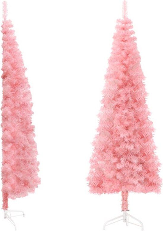 vidaXL Sapin de Noël Artificiel Moitié avec Support Étroit 210 cm Rose - Moitié Sapin de Noël Artificiel - Moitié Sapins de Noël artificiels - Sapin de Noël Artificiel - Sapin de Noël