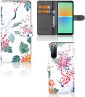 Telefoonhoesje Sony Xperia 10 IV Wallet Bookcase Bird Flowers