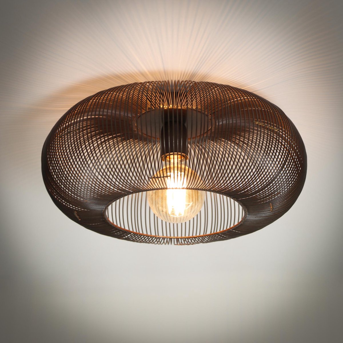 Industriële plafondlamp | open metalen draadkap | zwart | E27 | woonkamer eetkamer hal sla