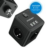 Voomy Cube Verdeelstekker 7-Voudig - Stopcontact Splitter - 3 USB Poorten - Stekkerdoos - Zwart