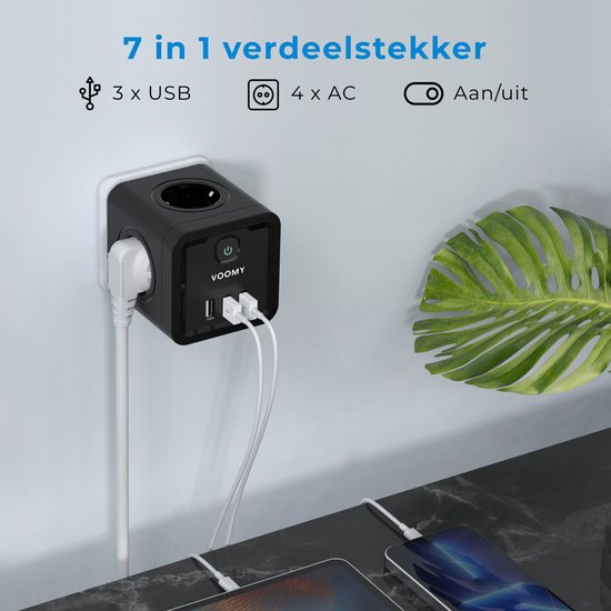 Promotie Terughoudendheid Verfijnen Voomy Cube Verdeelstekker 7-Voudig - Stopcontact Splitter - 3 USB Poorten  -... | bol.com